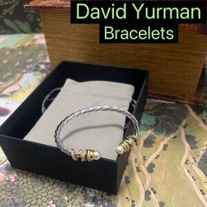 𝙳𝚊𝚟𝚒𝚍 𝚈𝚞𝚛𝚖𝚊𝚗 18k Gold Pearl And Diamond Cable Bracelet